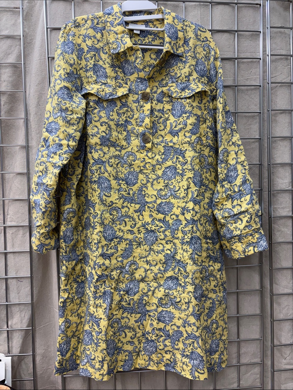 Yellow & Blue linen Printed Women's dress